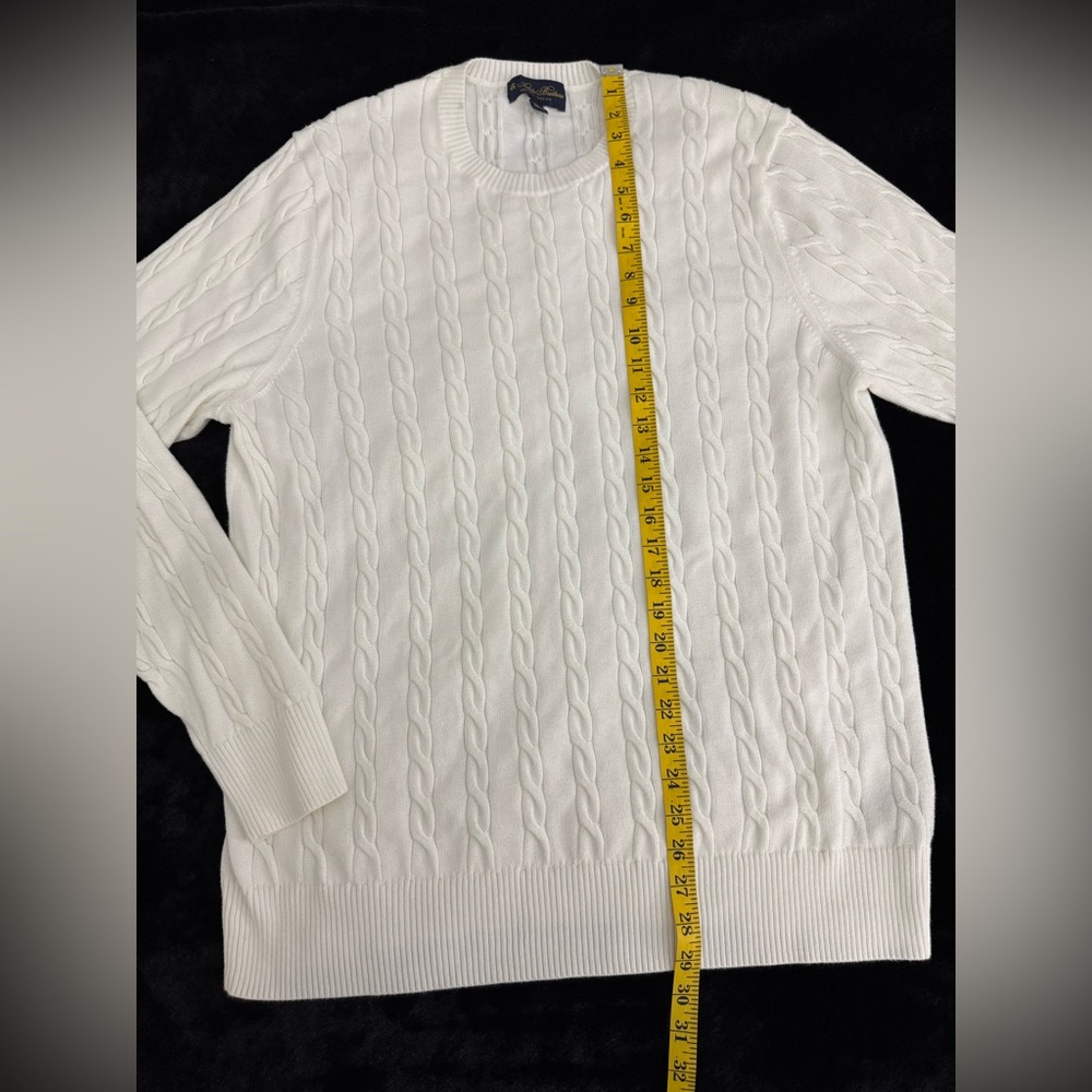 Brooks Brothers White Cable-Knit Crewneck Sweater - Picture 6 of 8